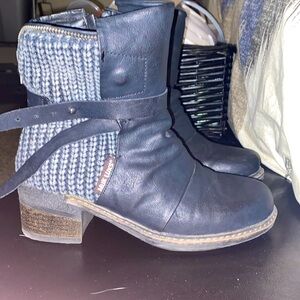 Muk Luks Black Faux Leather Round Toe Two Strap Knit Slip On Ankle Boots…